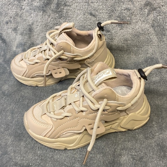 Boys Girls beige sneakers Lace Up Running Shoe Walking Non-Slip size‎ 27 - Picture 4 of 16